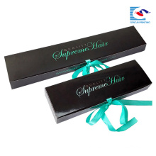 custom black hair extension packaging with ribbon